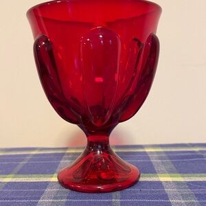 Vintage red glass footed  goblet bowl